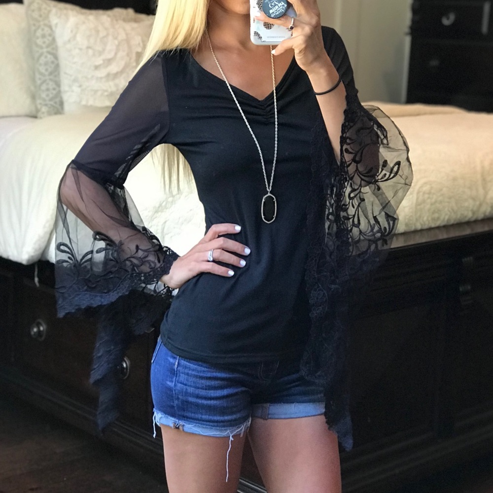Black Long Bell Sleeve Top